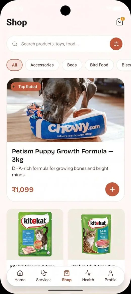 PETISM app shop screen